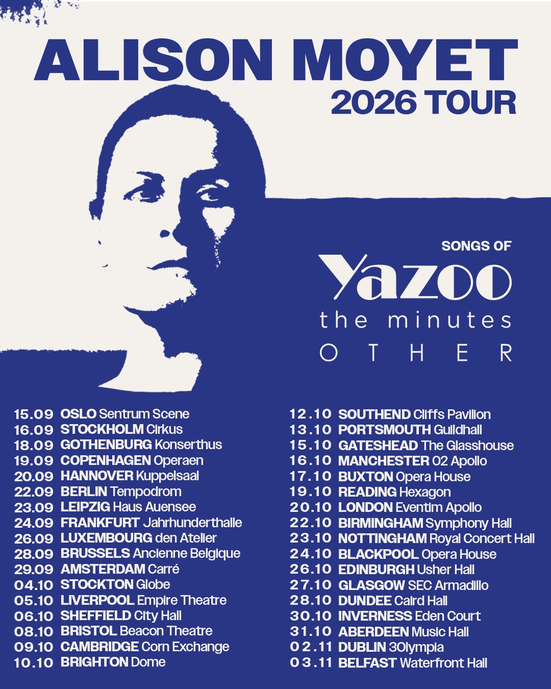 Alison Moyet Songs of Yazoo, the minutes Other Tour Poster 2026